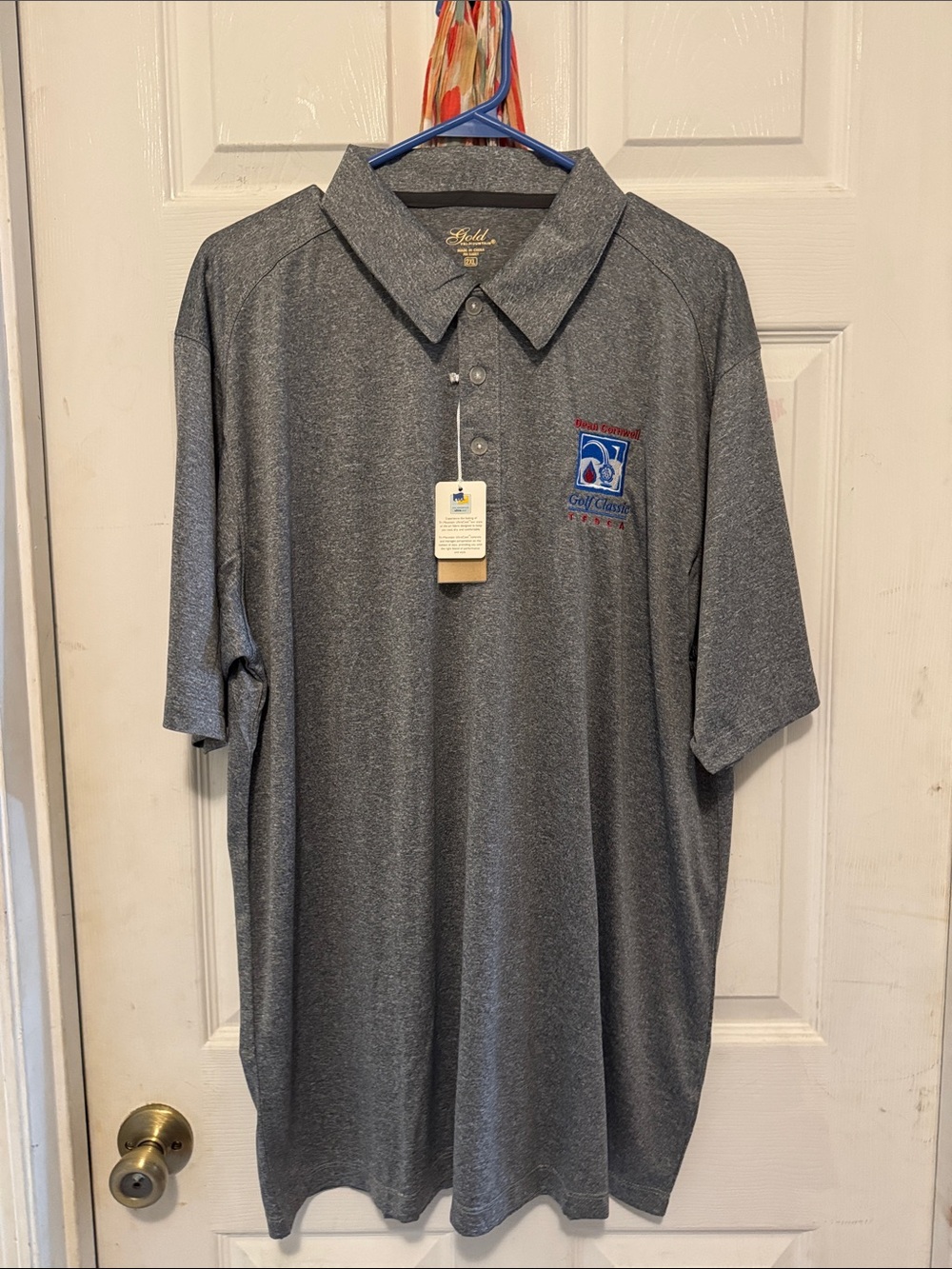 Gray Men’s Short-Sleeve Polo with Embroidered Chest Logo